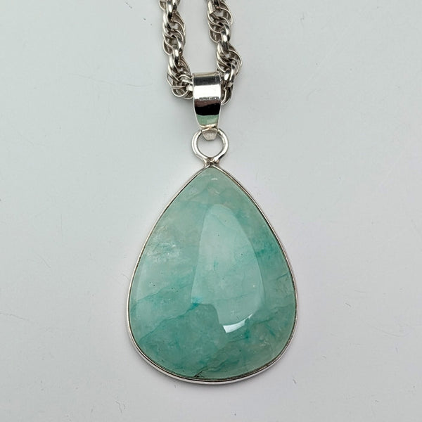 ヴィンテージ グリーンアマゾナイト&純銀 ペンダント 純銀ネックレス付き